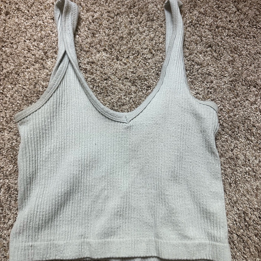 Urban Outfitters Green Ribbed Crop Tank Top
